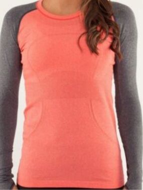 Lululemon Swiftly Run Long Sleeve Salmon and Gray Size 4